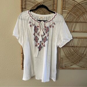 Style & Co Southwest Aztec Embroidered Peasant Blouse White Women's Sz PXL B43‎